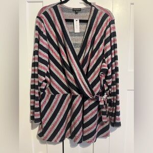 Lane Bryant size 26/28W Multicolor Striped Wrap Cardigan. New with tags.